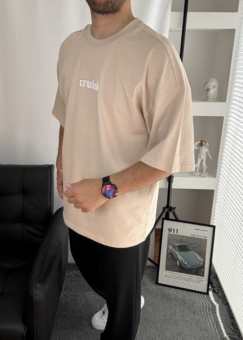Cracked Oversized T-Shirt με Τύπωμα – Μπεζ – 8