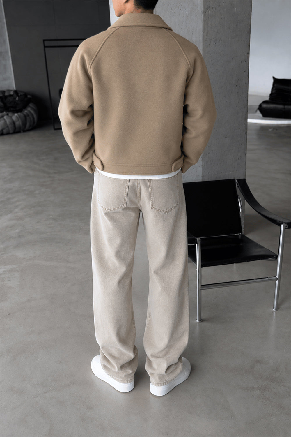 Ανδρικό Bomber Jacket με Μάλλινη Υφή – Μπεζ