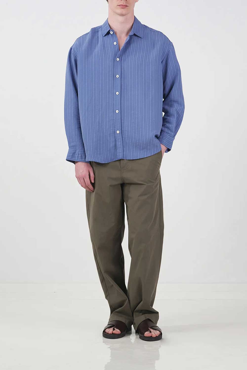 Πουκάμισο Oversized Modal Vertical Stripe Studio – Μπλε