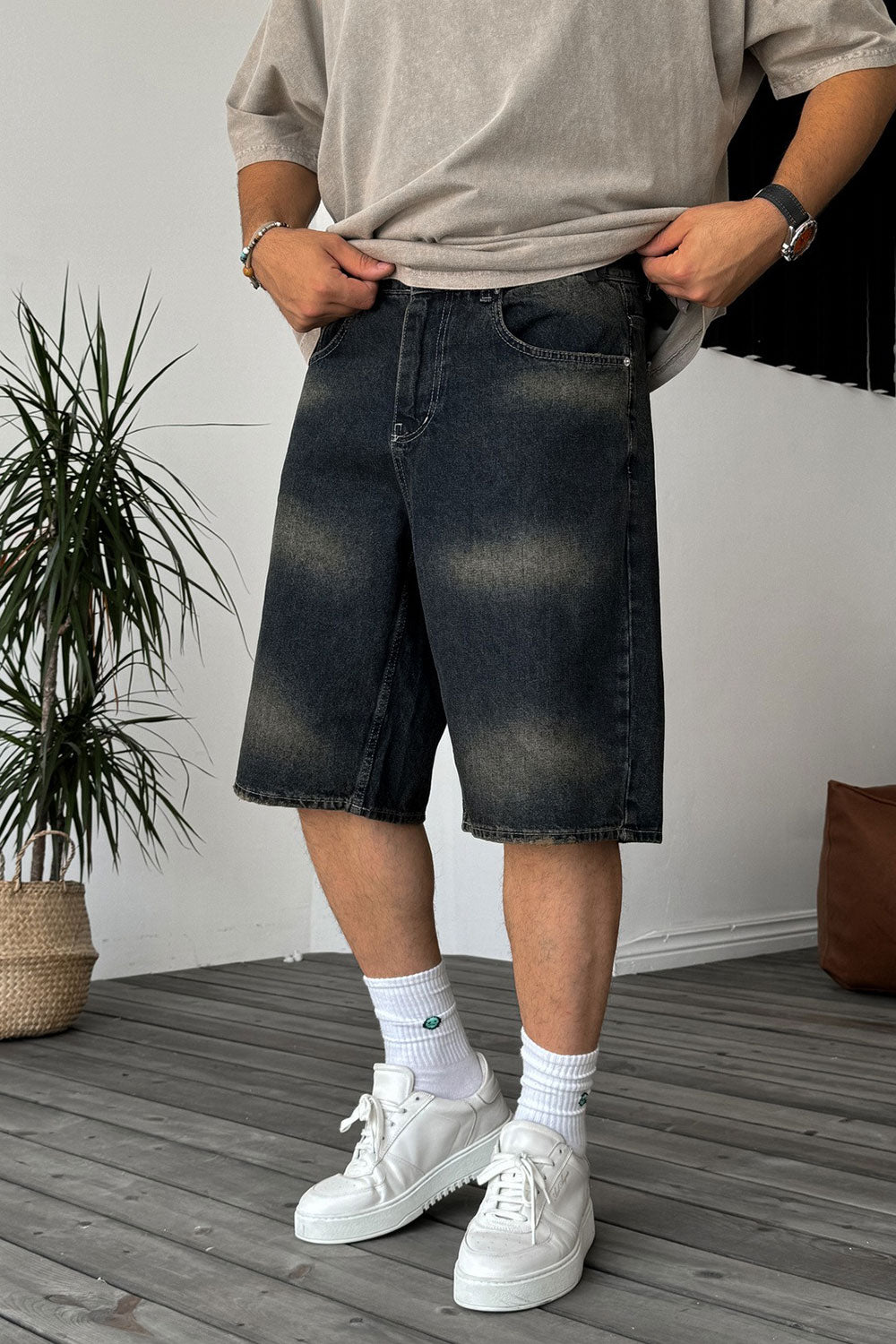 Βερμούδα Denim Urban Baggy Studio – Acid Wash Σκούρο Μπλε