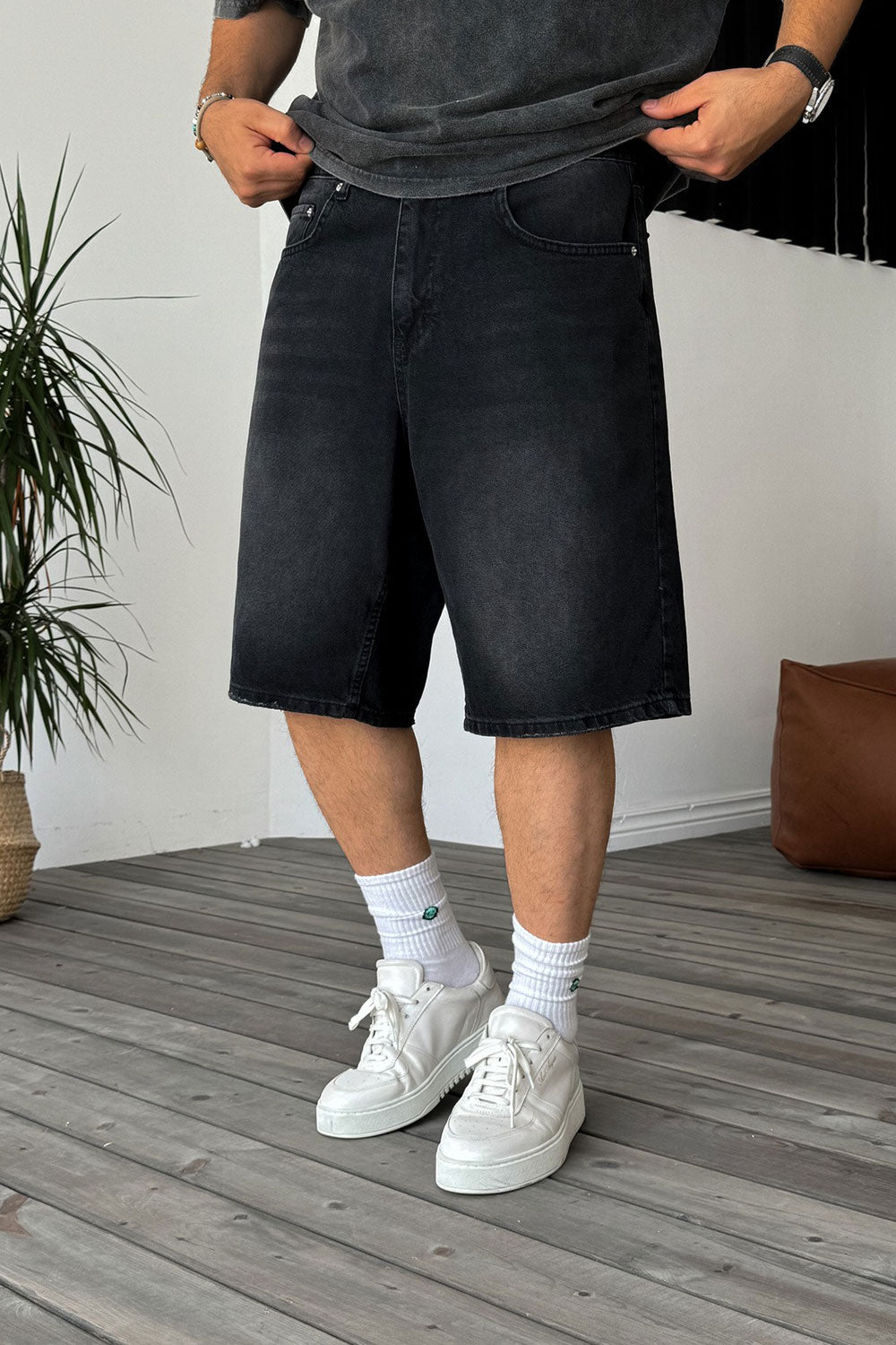 Βερμούδα Denim Urban Baggy Studio – Washed Μαύρο