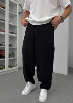 Baggy Παντελόνι Linen-Touch –  Μαύρο