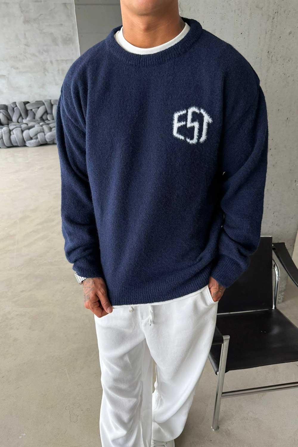 Ανδρικό Premium Πλεκτό EST  Cozy Soft - Μπλε