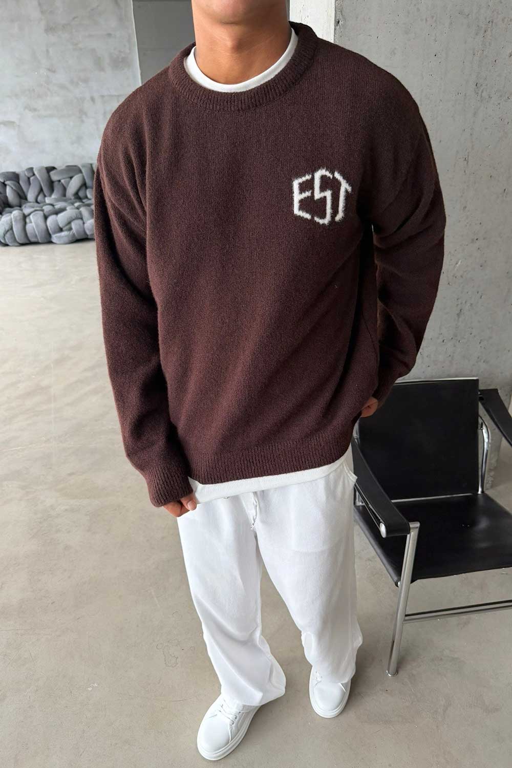 Ανδρικό Premium Πλεκτό EST  Cozy Soft - Καφέ