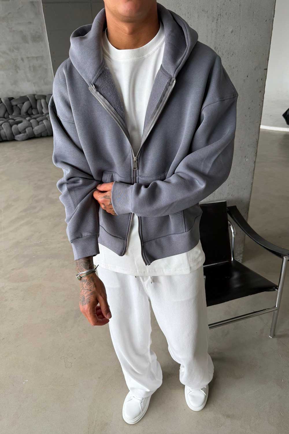 Boxy Fit Hooded Zip-Up Sweatshirt Jacket – Yellow