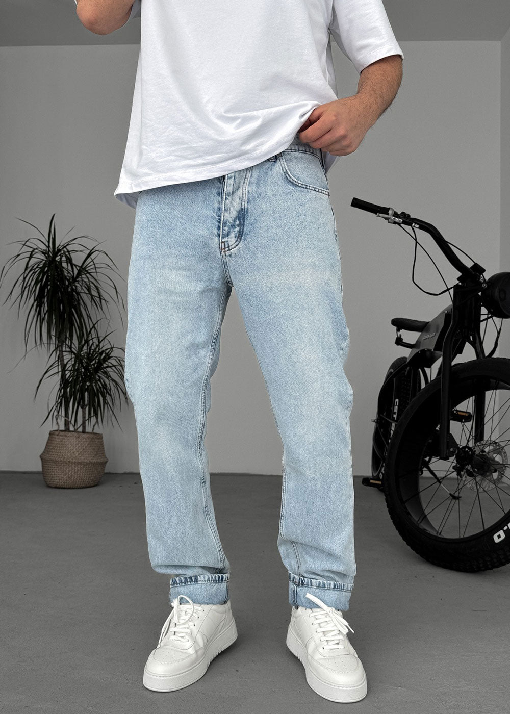 Regular Fit Τζιν  Με Ελαστικότητα Άσπρες Ραφές  - Γαλάζιο Του Πάγου