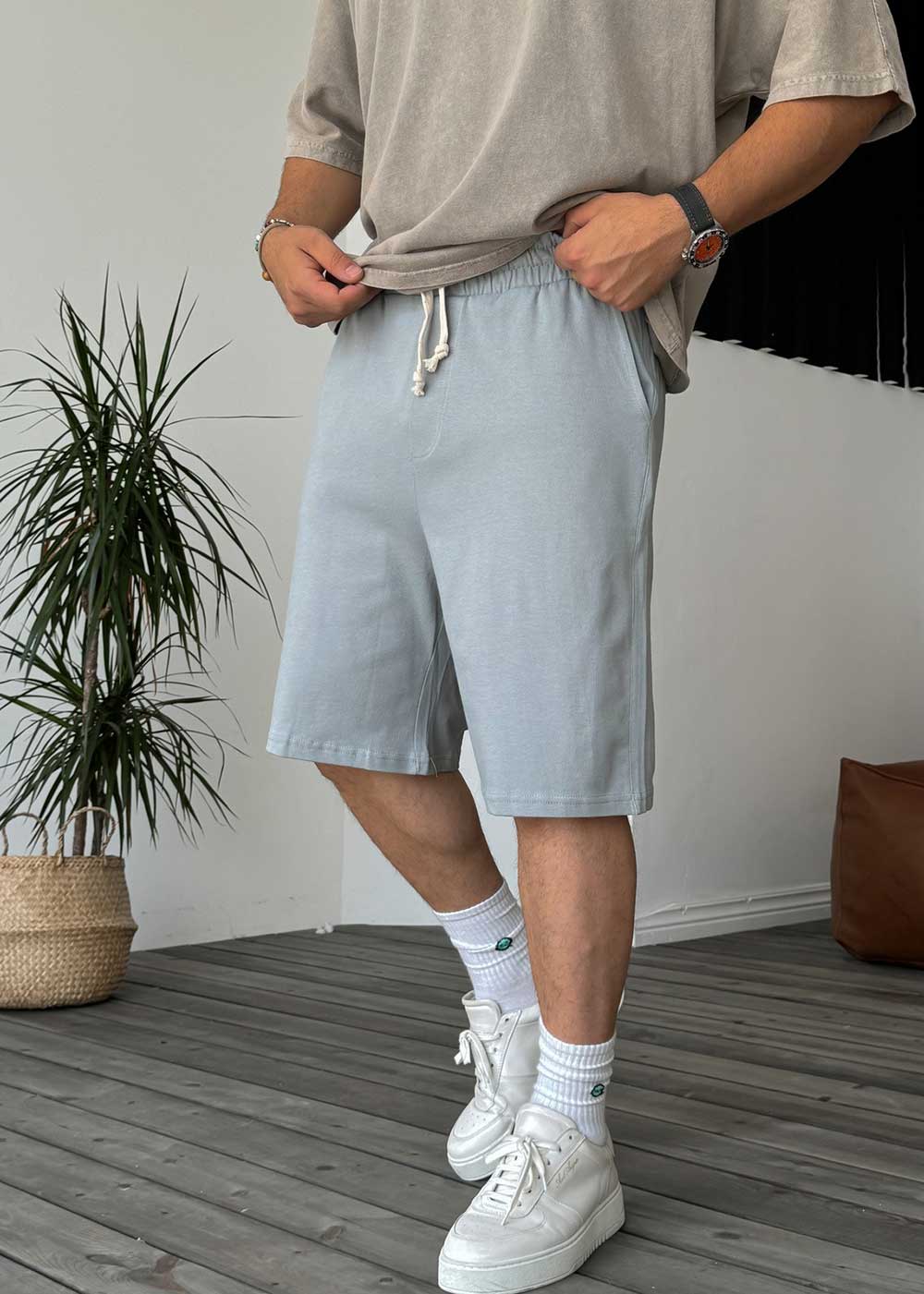 Σορτς Thin Weave Soft-Touch Basic - Ice Grey