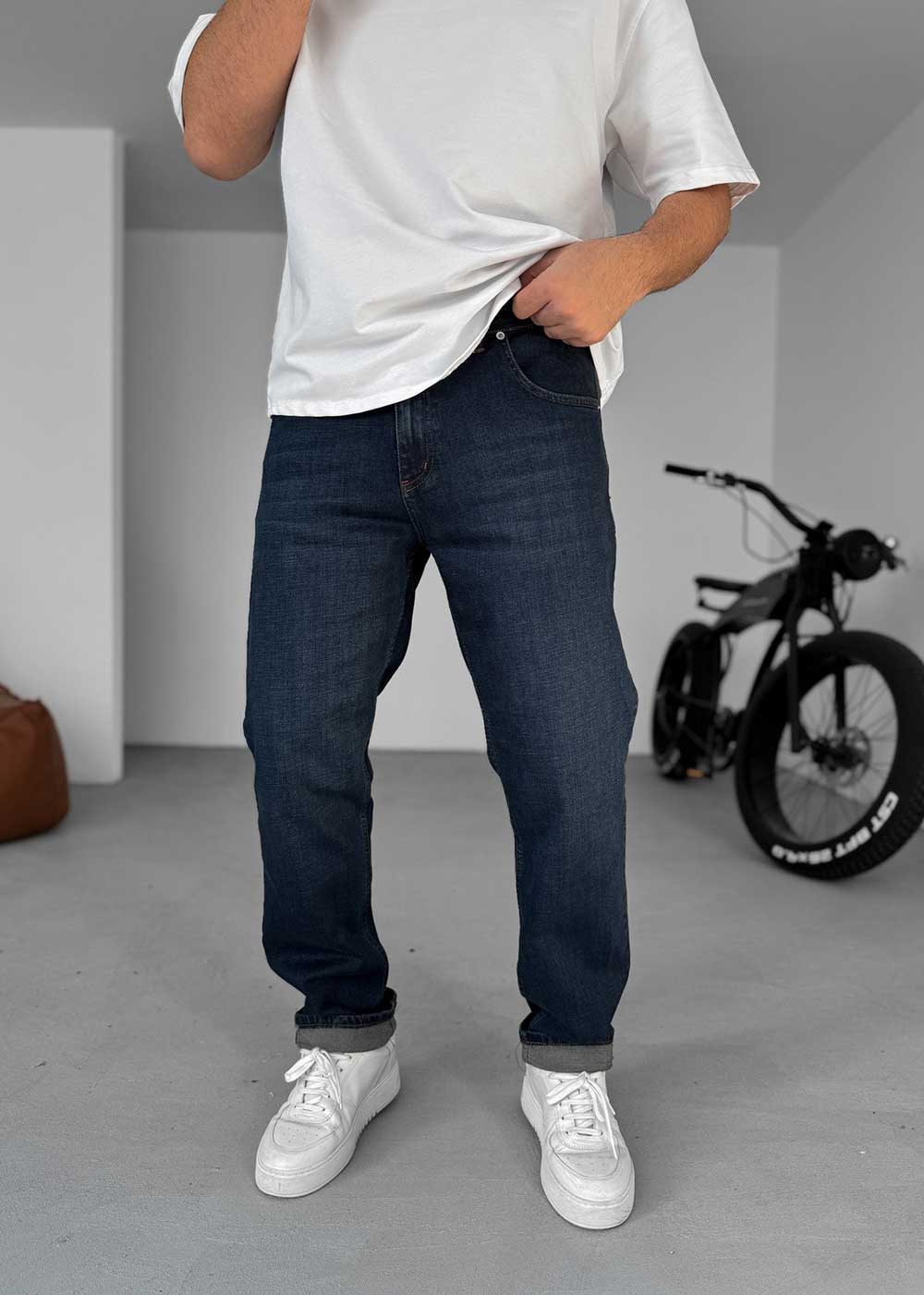 Relaxed Fit Jean Παντελόνι με Ελαστικότητα – Σκούρο Μπλε