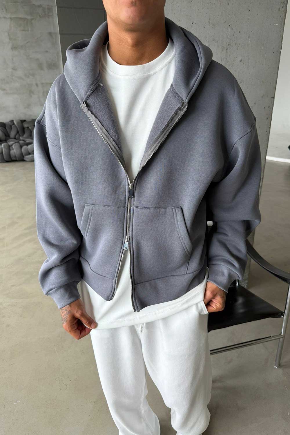 Boxy Fit Hooded Zip-Up Sweatshirt Jacket – Yellow