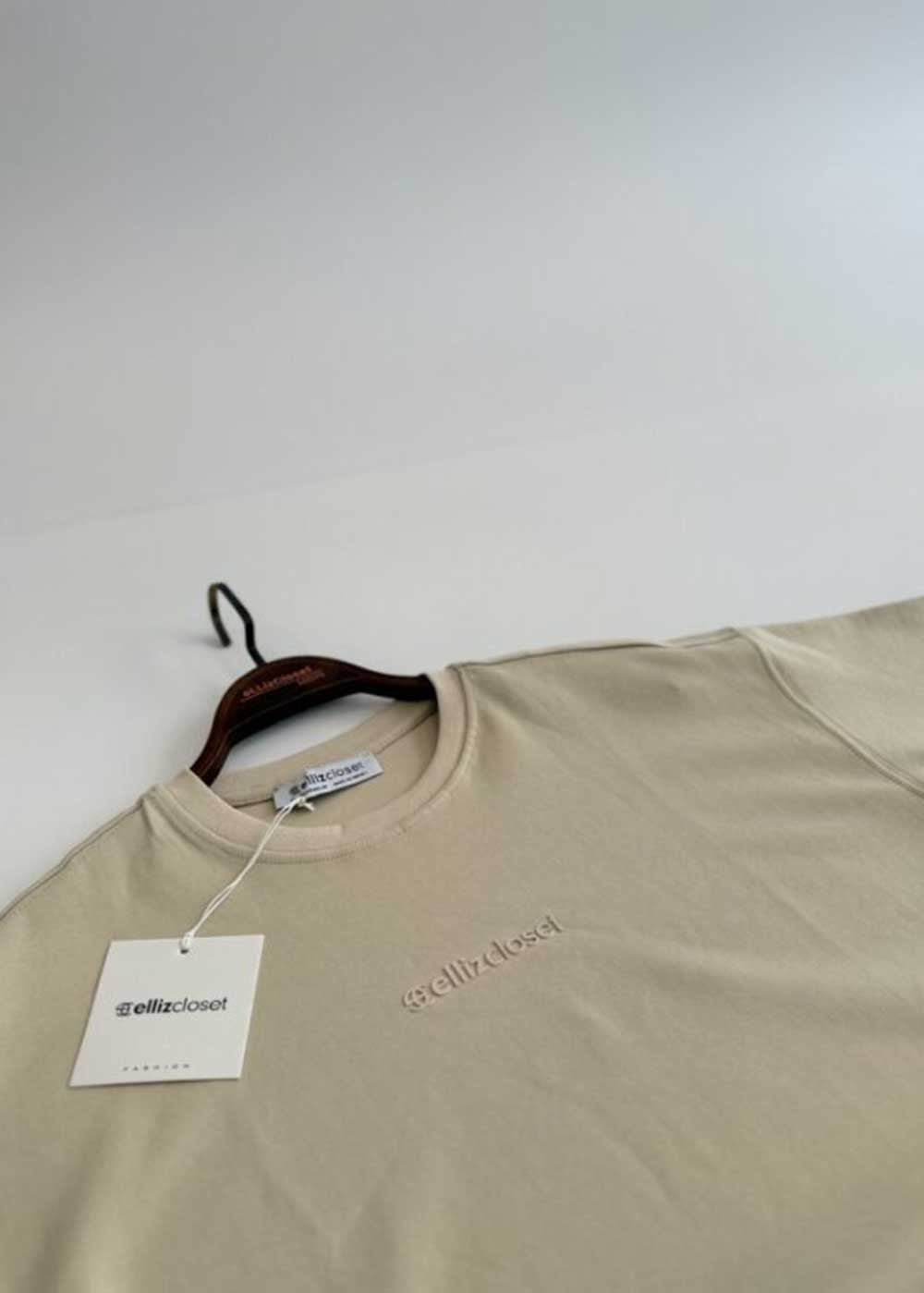 Basic Oversized T-Shirt Με Λογότυπο – Μπεζ – 4