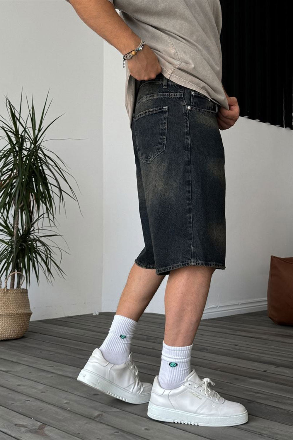 Βερμούδα Denim Urban Baggy Studio – Acid Wash Σκούρο Μπλε