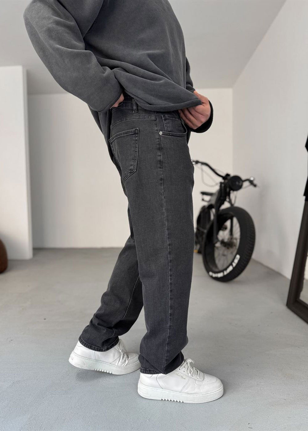 Regular Fit Τζιν  Με Ελαστικότητα - Γκρι Ανθρακί