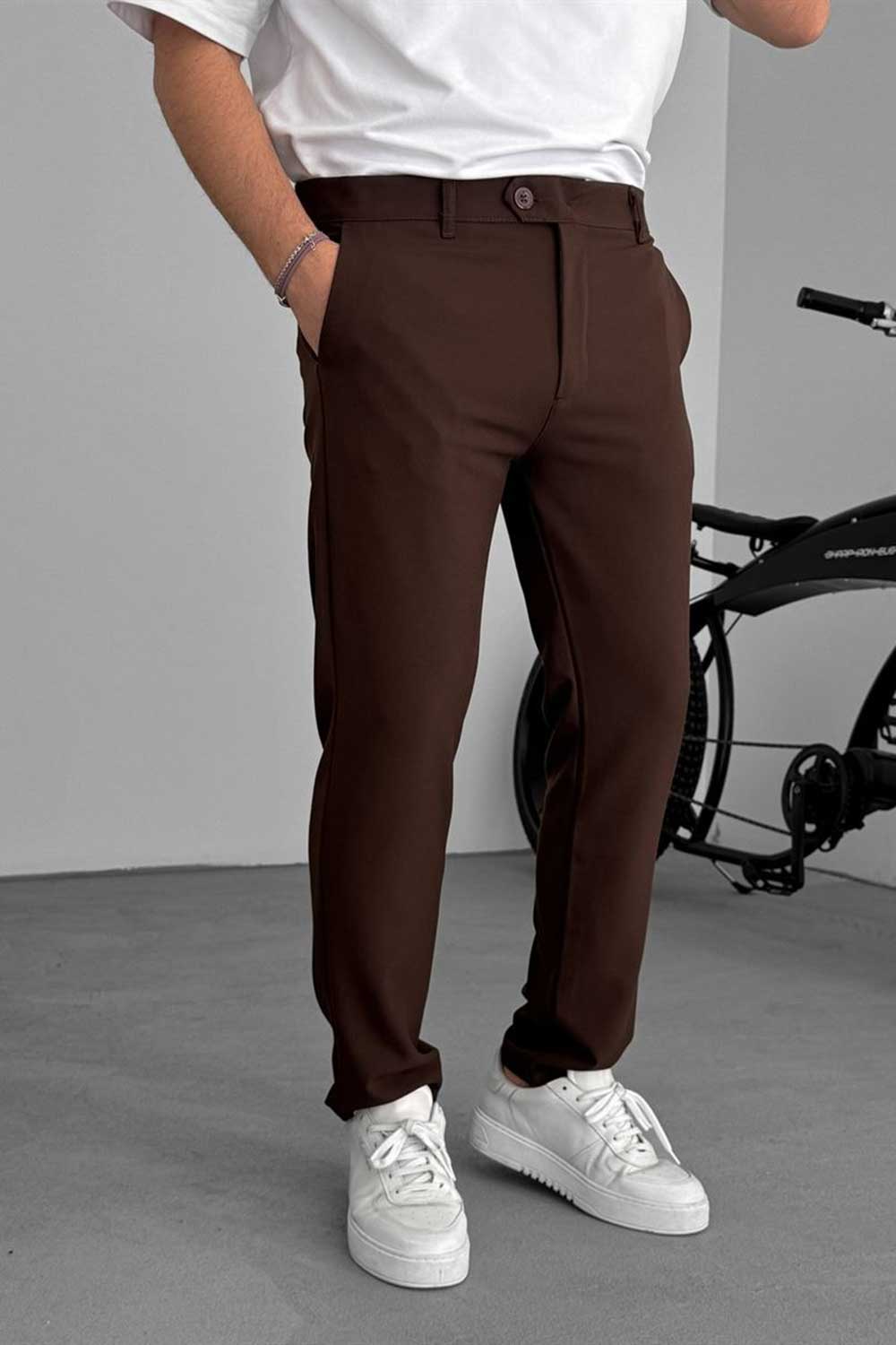 Urban Slim Fit Υφασμάτινο Παντελόνι- Καφέ