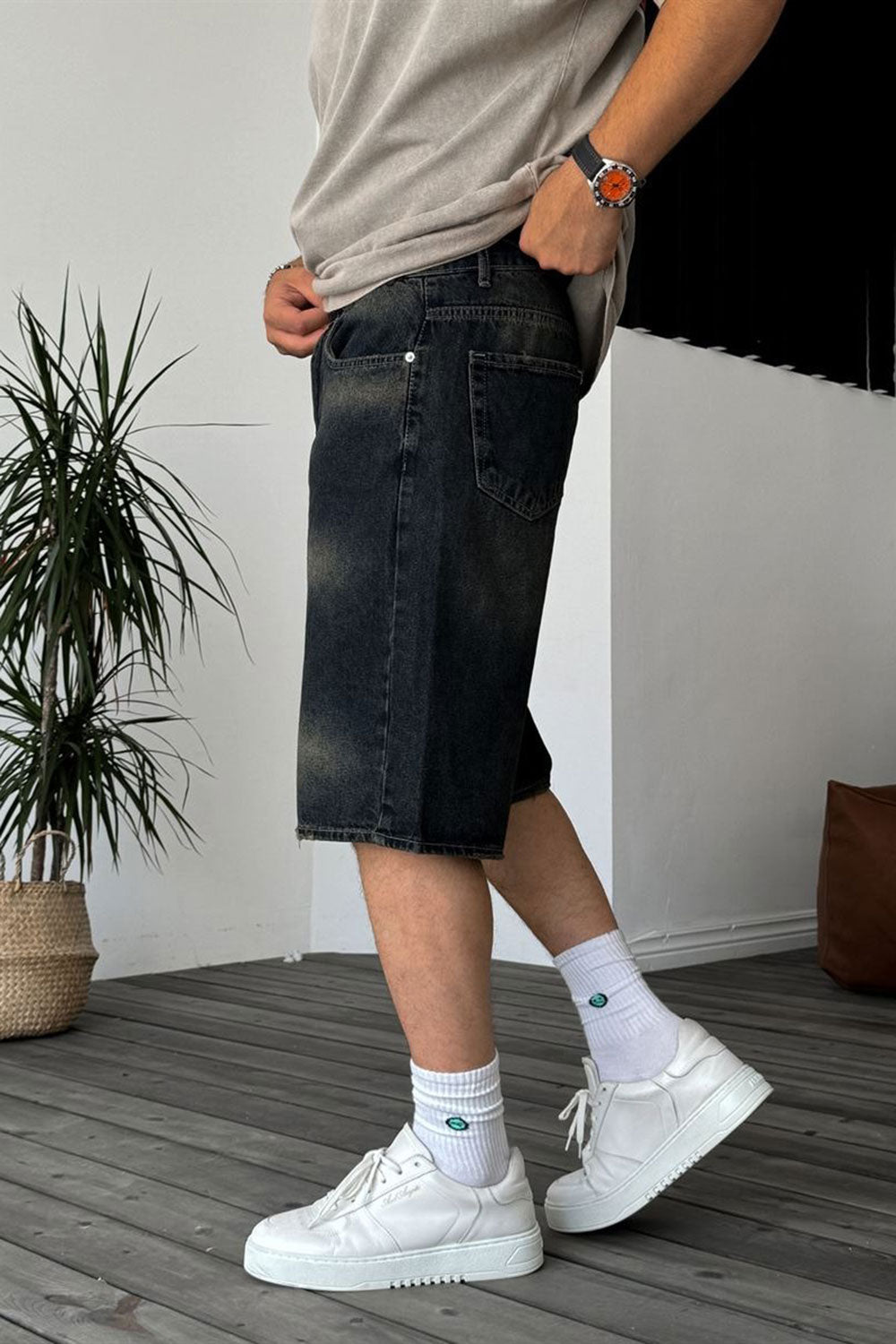 Βερμούδα Denim Urban Baggy Studio – Acid Wash Σκούρο Μπλε