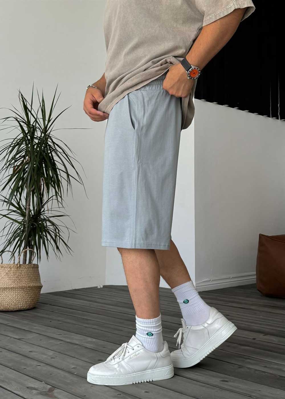 Σορτς Thin Weave Soft-Touch Basic - Ice Grey – 3