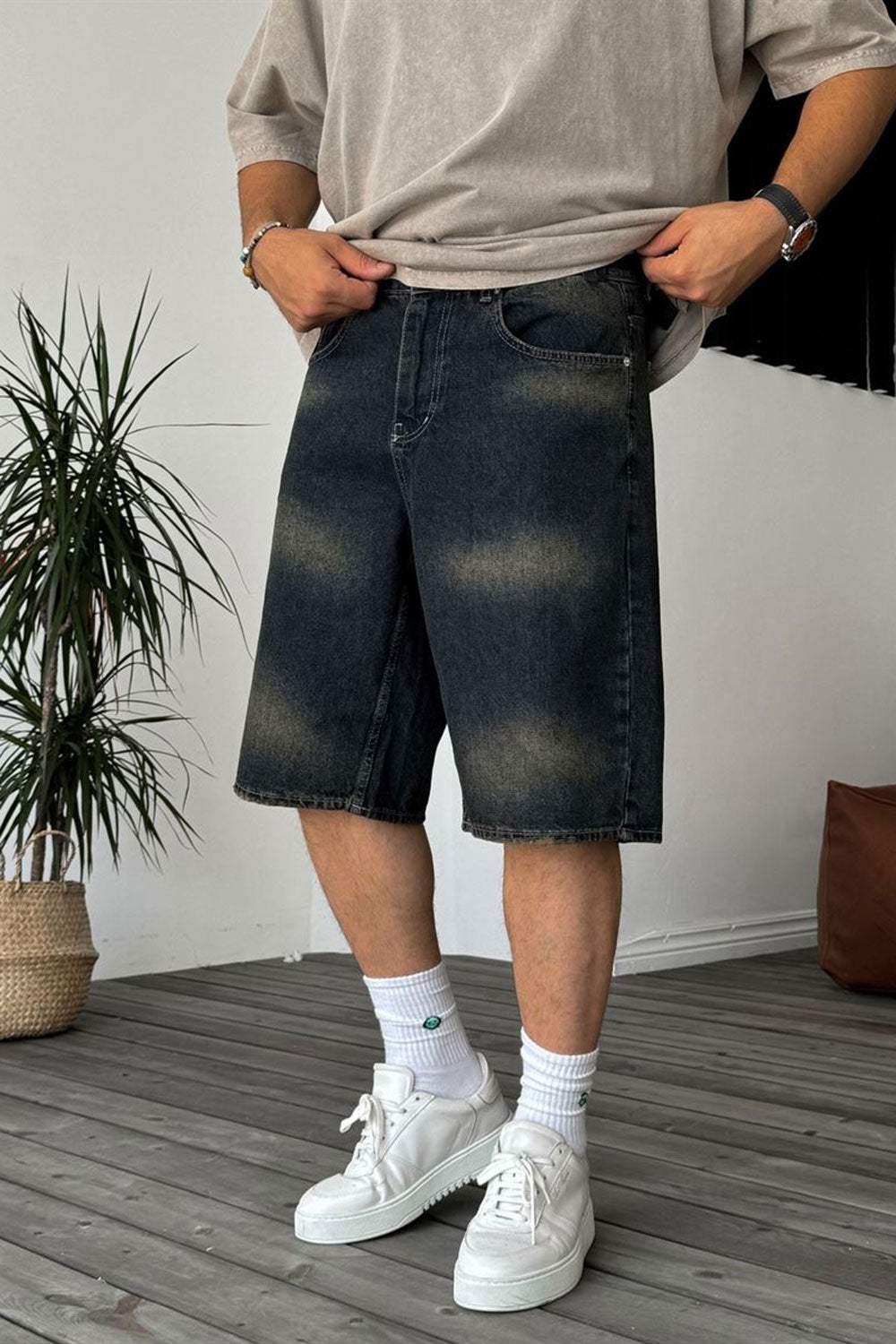 Βερμούδα Denim Urban Baggy Studio – Acid Wash Σκούρο Μπλε