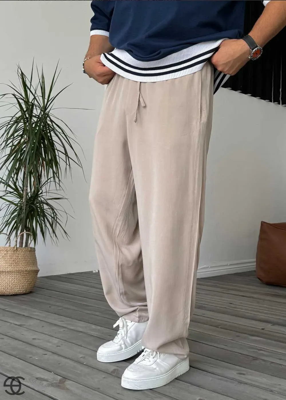 Baggy Παντελόνι Σε Tencel Ύφανση – Μπεζ – 2