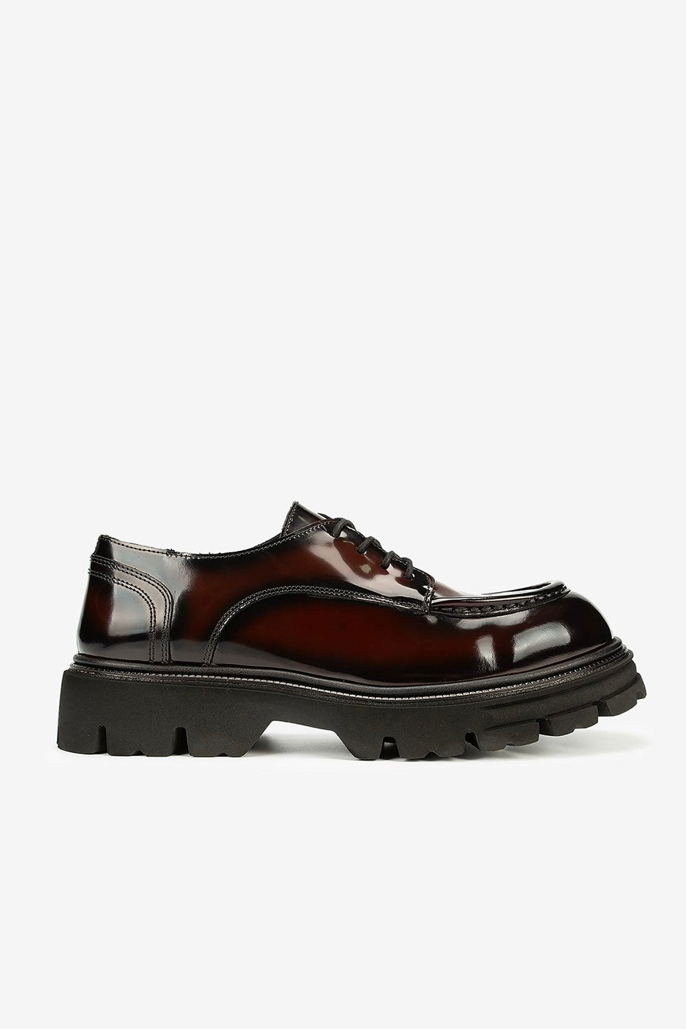 Premium Λουστρίνι Δερμάτινο Derby με Chunky Σόλα – Bordeaux Black