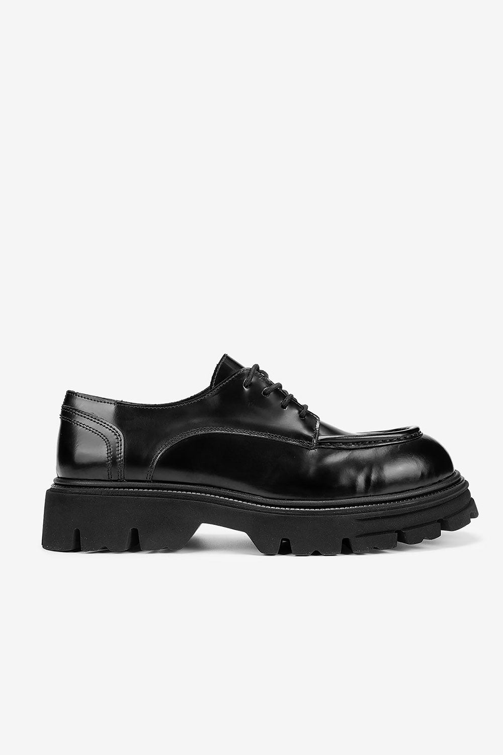 Premium Λουστρίνι Δερμάτινο Derby με Chunky Σόλα – Black