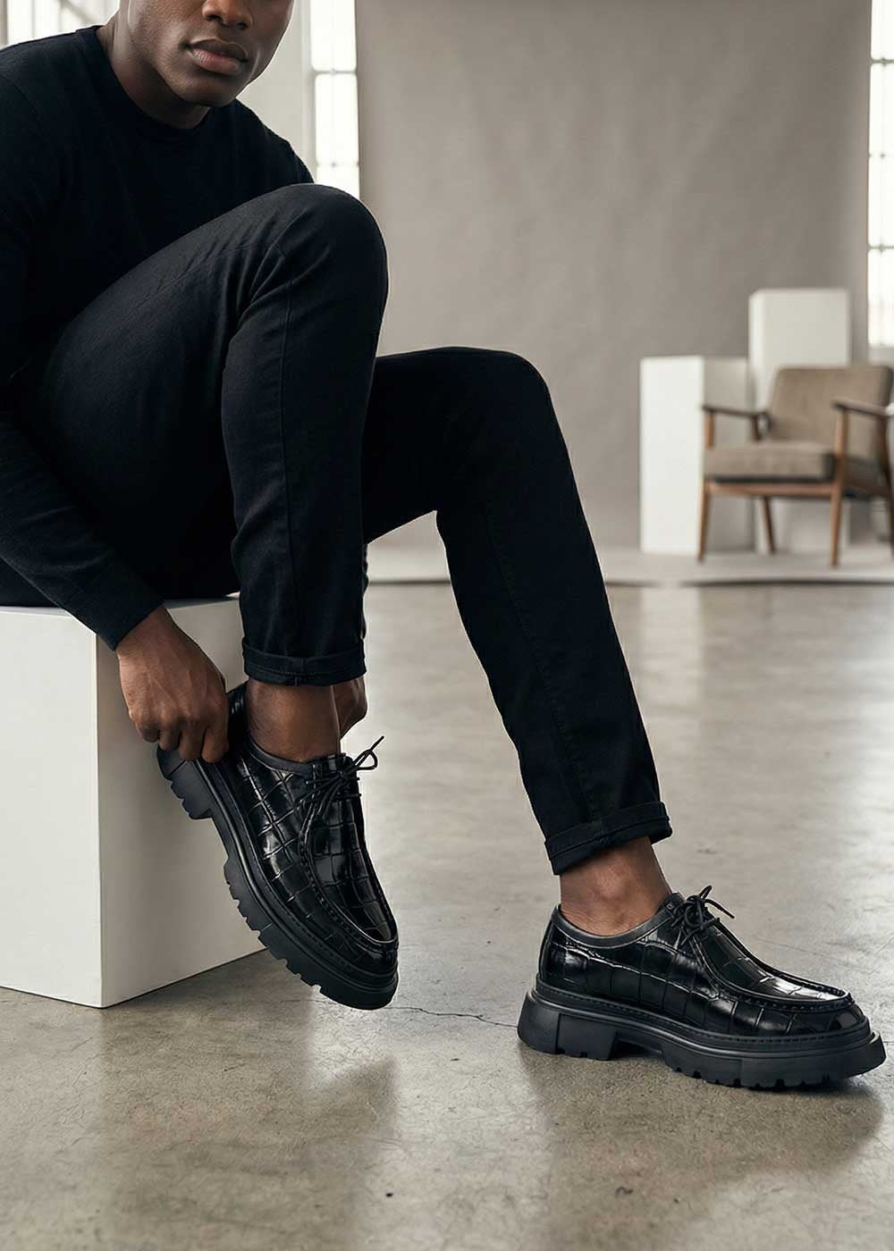 Premium Croco Leather Sneaker – Μαύρο