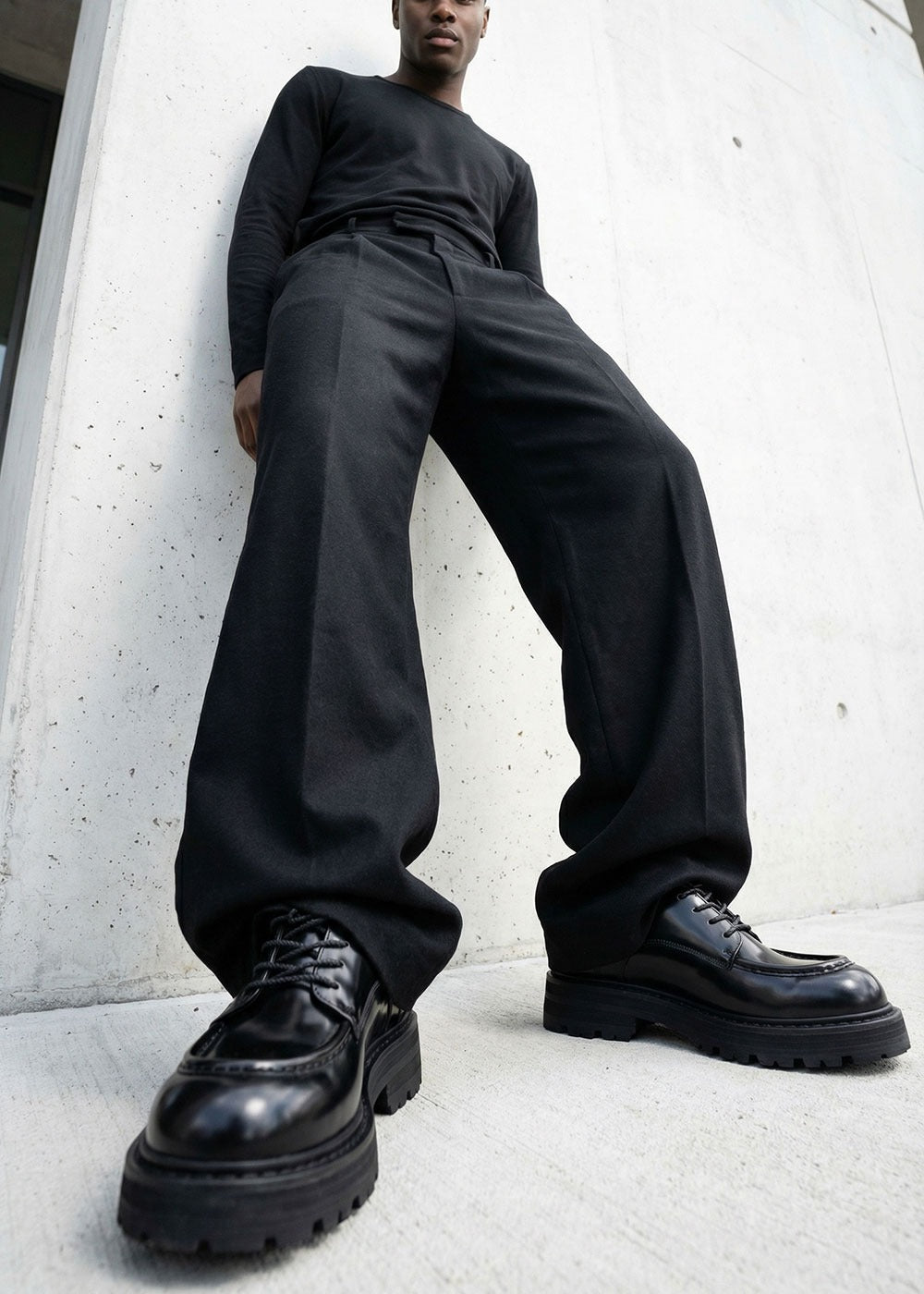 Premium Λουστρίνι Δερμάτινο Derby με Chunky Σόλα – Black