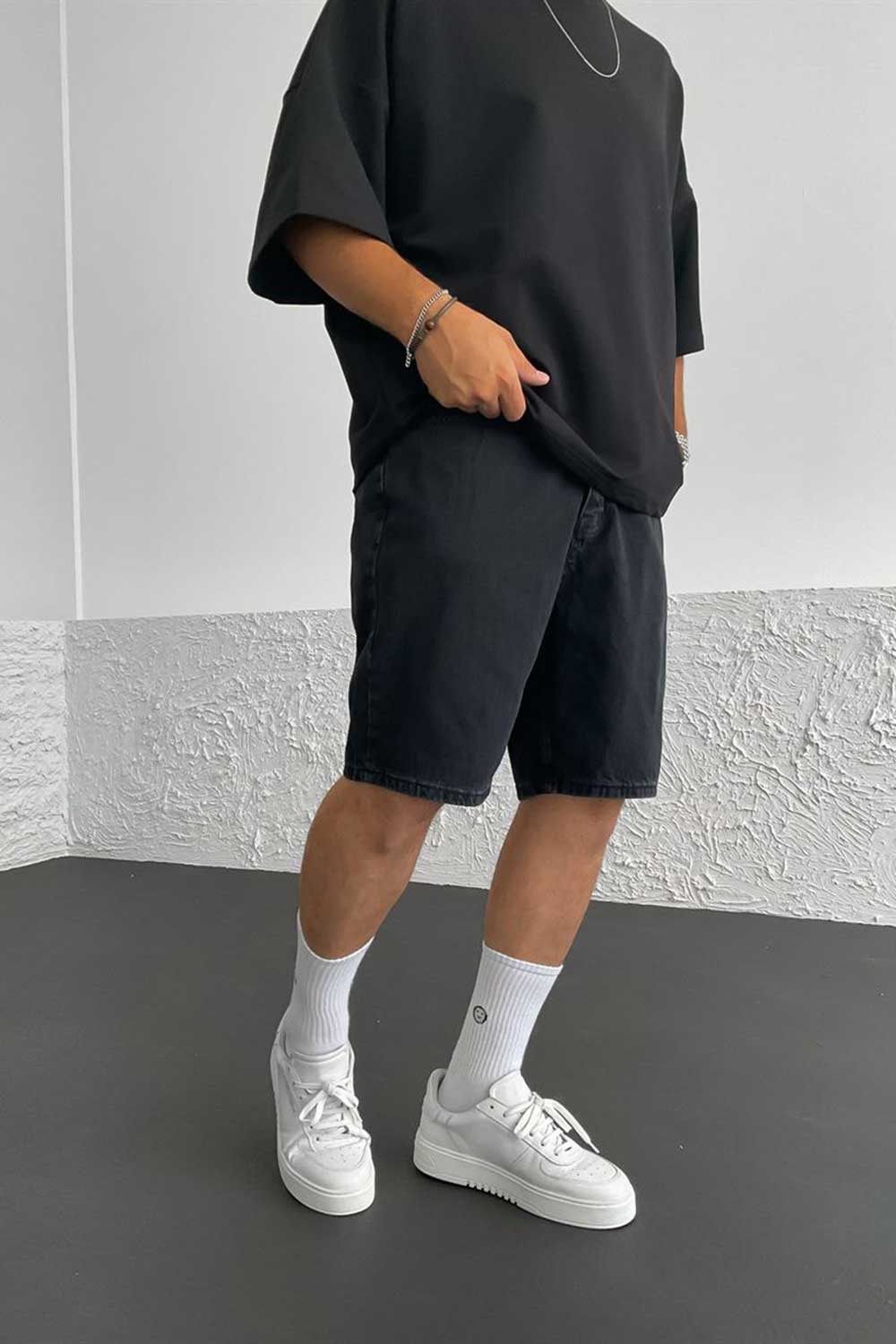 Βερμούδα Denim Relaxed Studio – Ξεβαμμένο Μαύρο