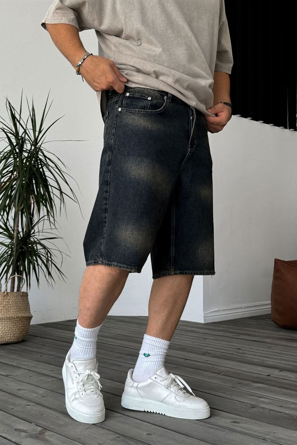 Βερμούδα Denim Urban Baggy Studio – Acid Wash Σκούρο Μπλε