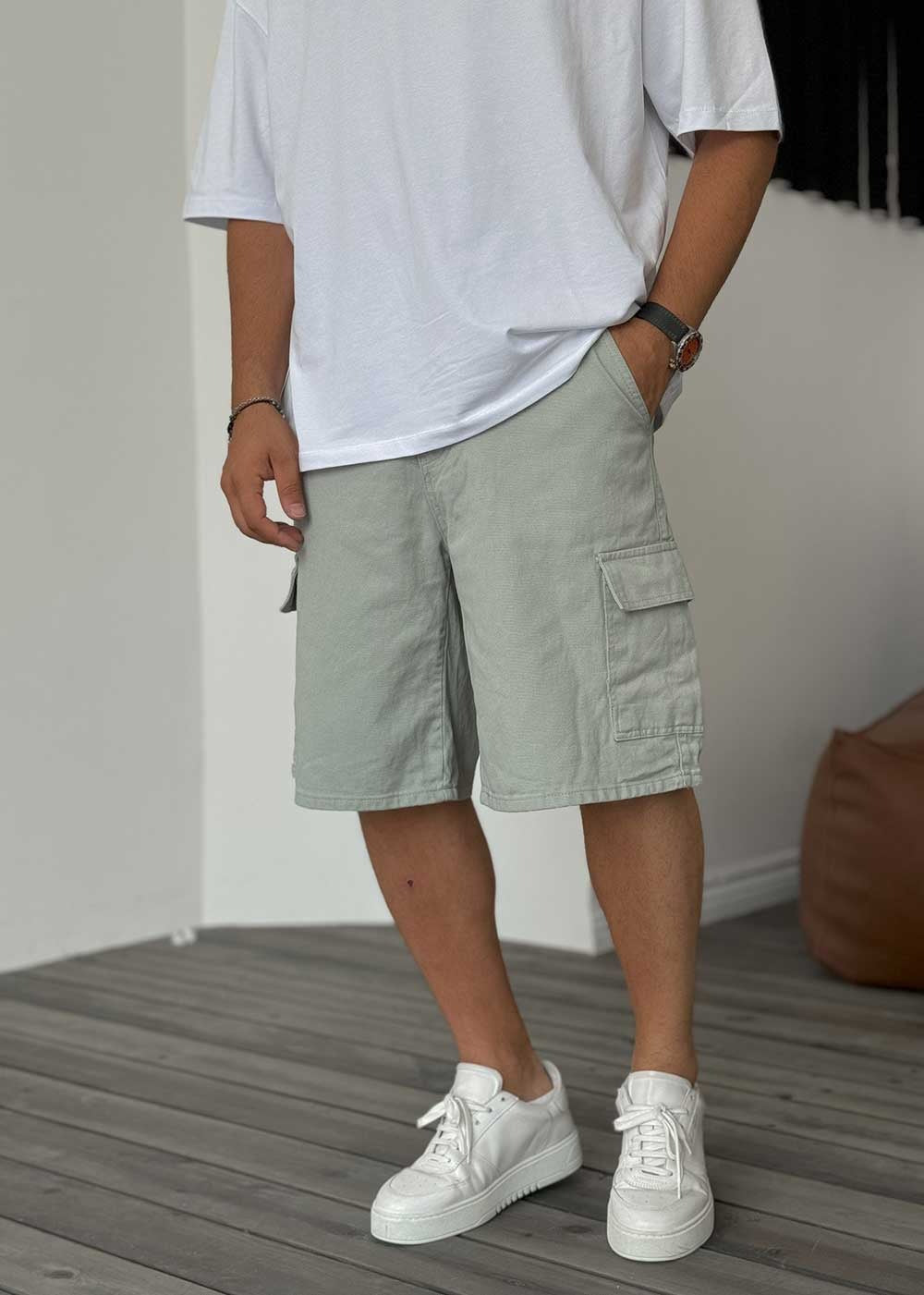 Denim Cargo Βερμούδα Baggy – Μιντ