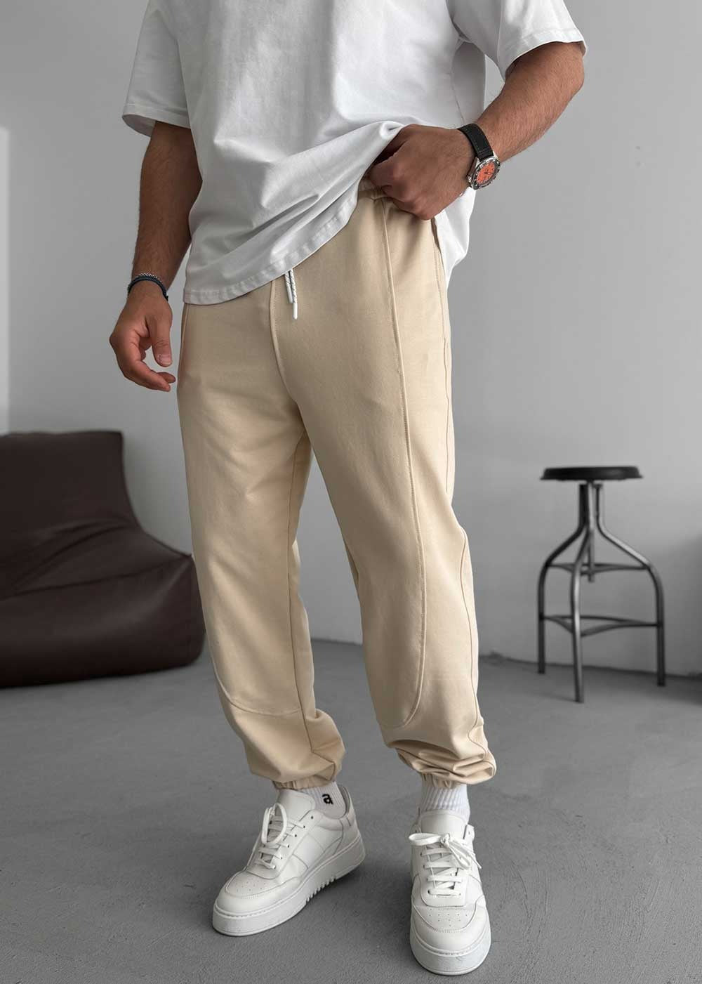 Φόρμα Jogger με Ραφές και Λάστιχο στο Τελείωμα -Μπεζ