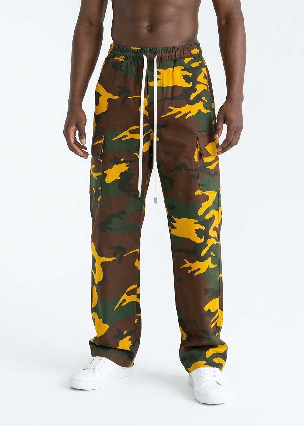 Camo Cargo Baggy Παντελόνι με Λάστιχο στη Μέση – Σκούρο Κίτρινο – 2
