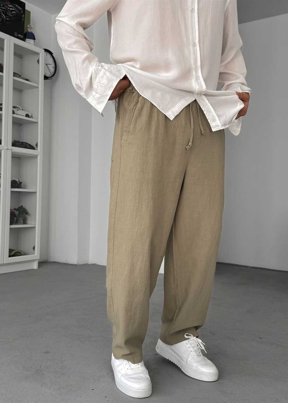 Baggy Παντελόνι Linen-Touch –  Χακί – 2