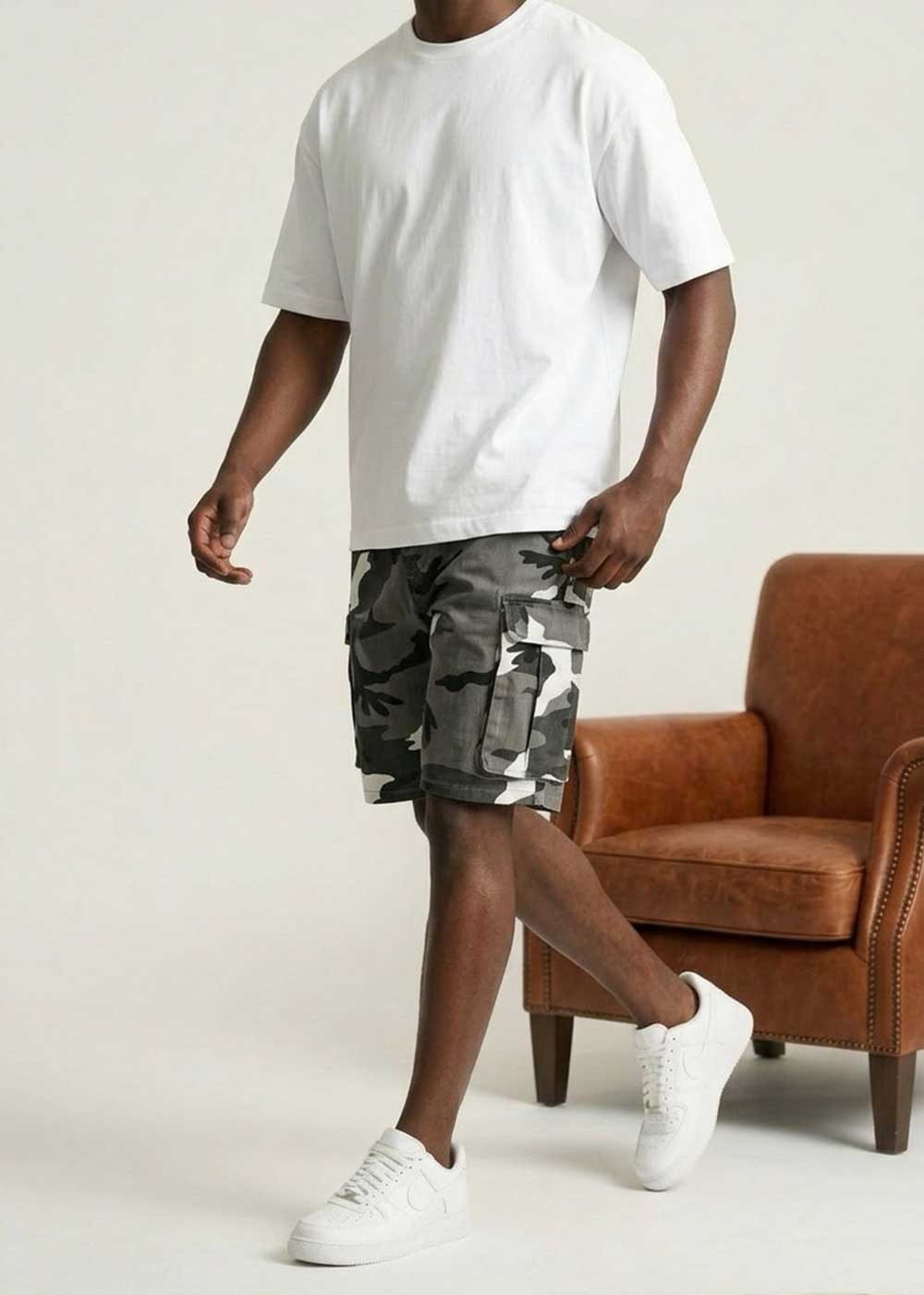 Camo Cargo Βερμούδα με Utility Τσέπες – Γκρι