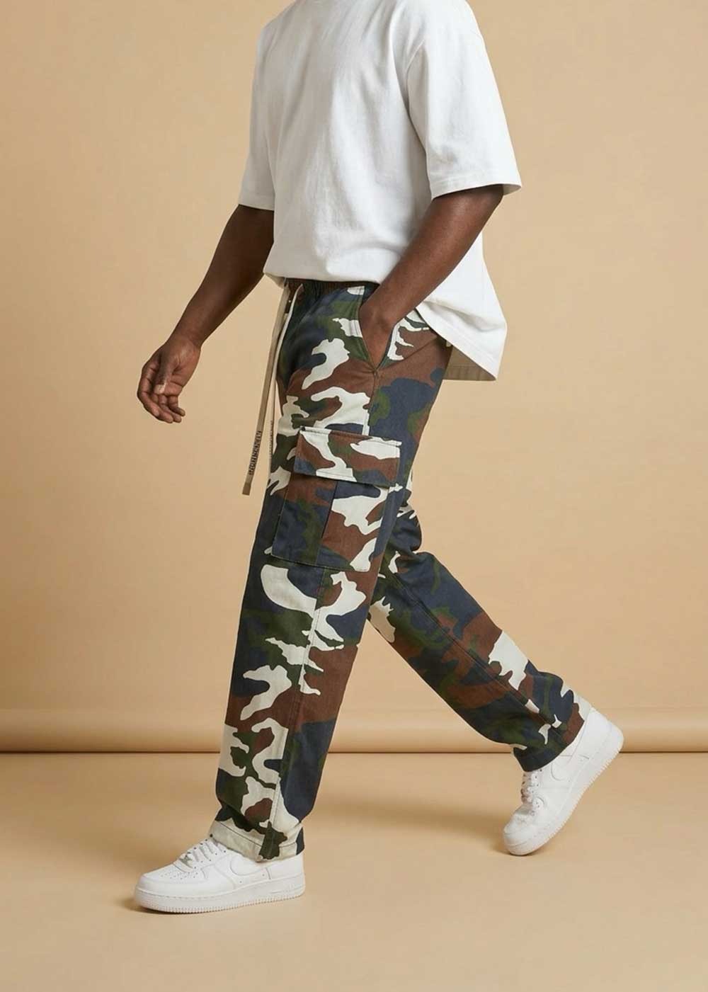Camo Cargo Baggy Παντελόνι με Λάστιχο στη Μέση – Dark Blue