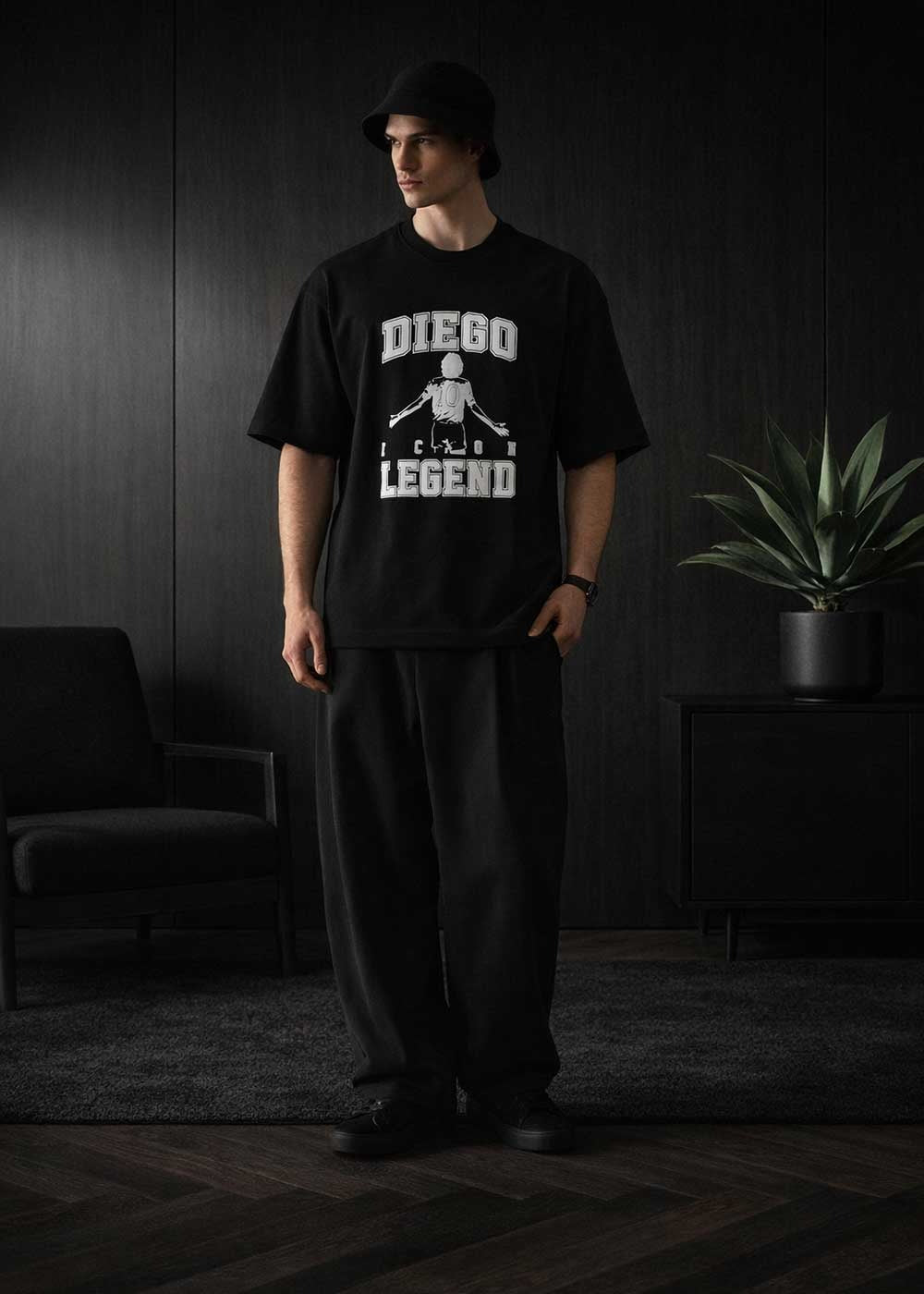 Oversized T-Shirt με Diego Graphic Πλάτης – Μαύρο
