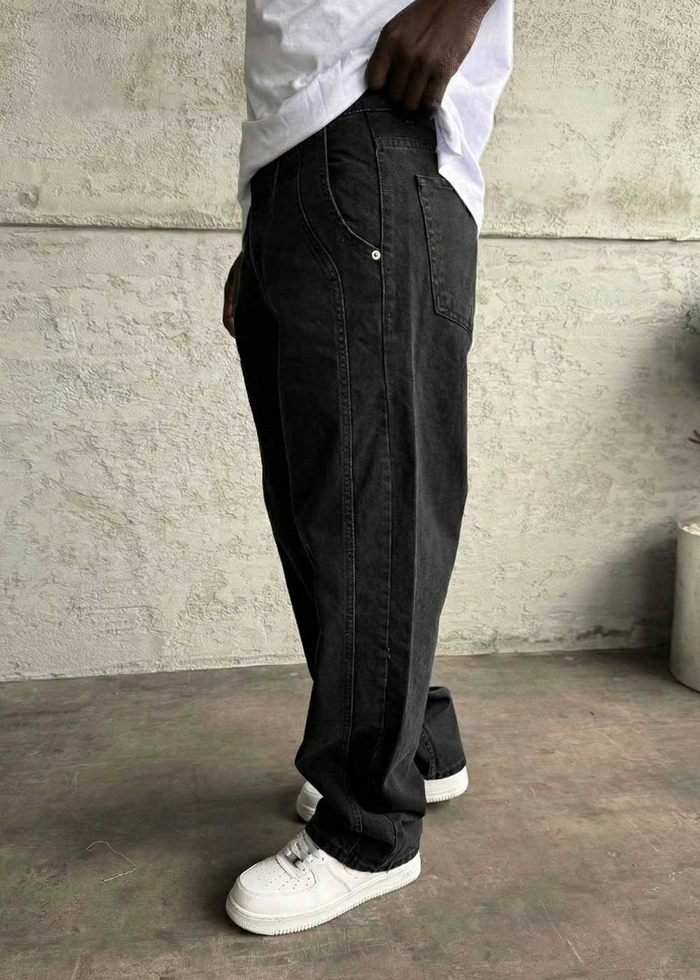 Minimal Baggy Παντελόνι σε Ίσια Straight Γραμμή – Μαύρο – 2