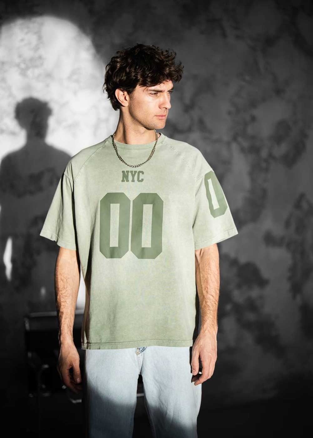NYC Oversized T-shirt Με Τύπωμα Και Ξεβαμμένο Εφέ – Πράσινο