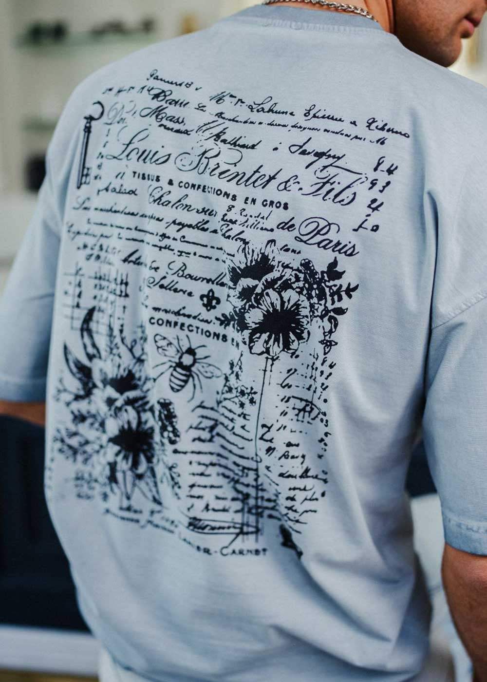 Ρετρό Oversized T-Shirt με Γαλλική Επιγραφή και Ξεβαμμένο Εφέ – Γκρι