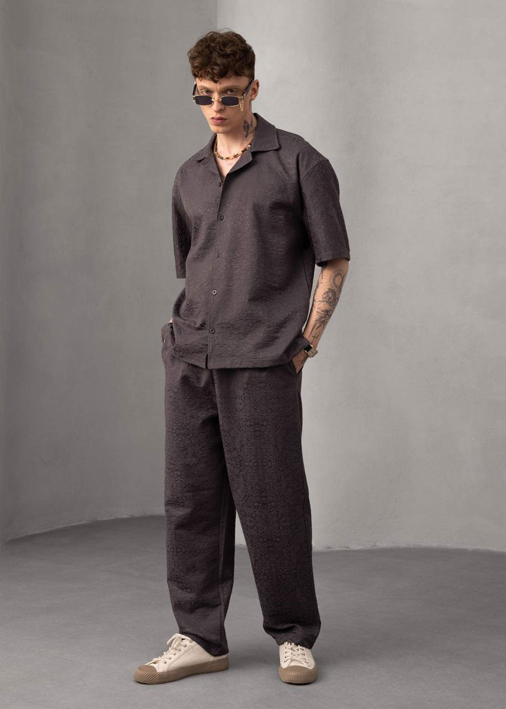 Signature Textured Relaxed Σετ – Ανθρακί