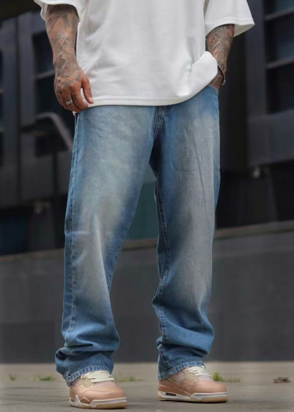 Baggy Denim Τζιν Παντελόνι Έντονα Ξεβαμμένο  - Ανοιχτό μπλε