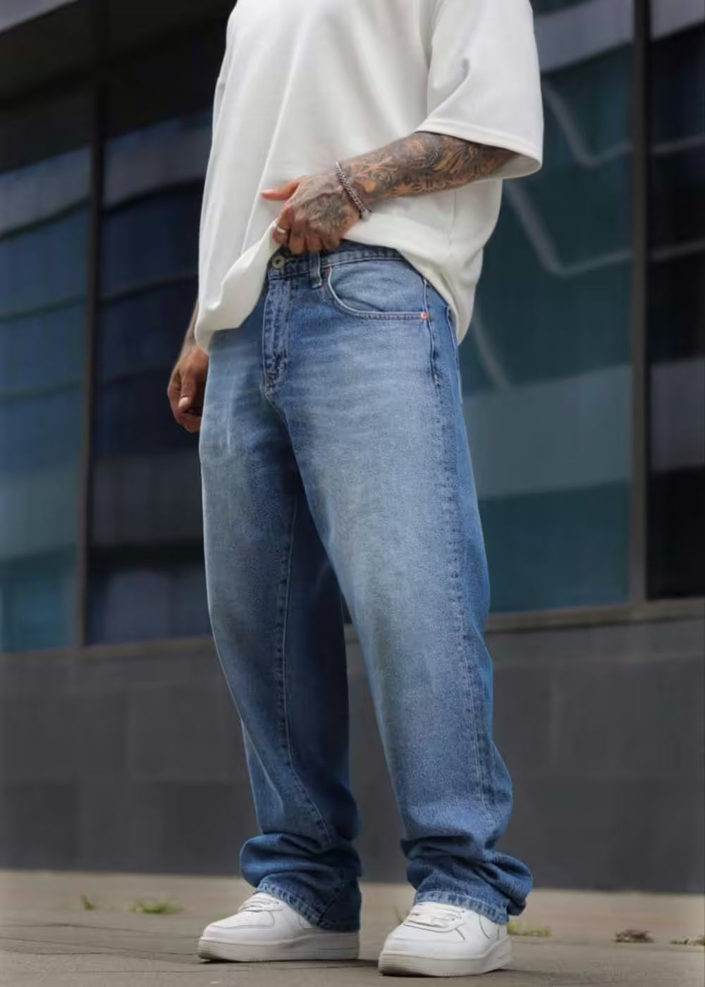 Baggy Denim Τζιν Παντελόνι Ξεβαμμένο  - Μπλε