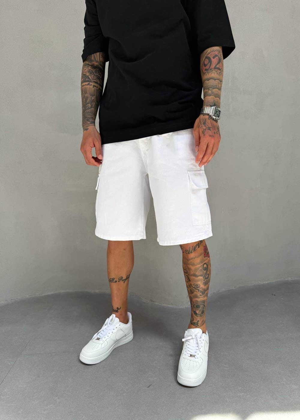 Denim Cargo Βερμούδα Baggy – Λευκό
