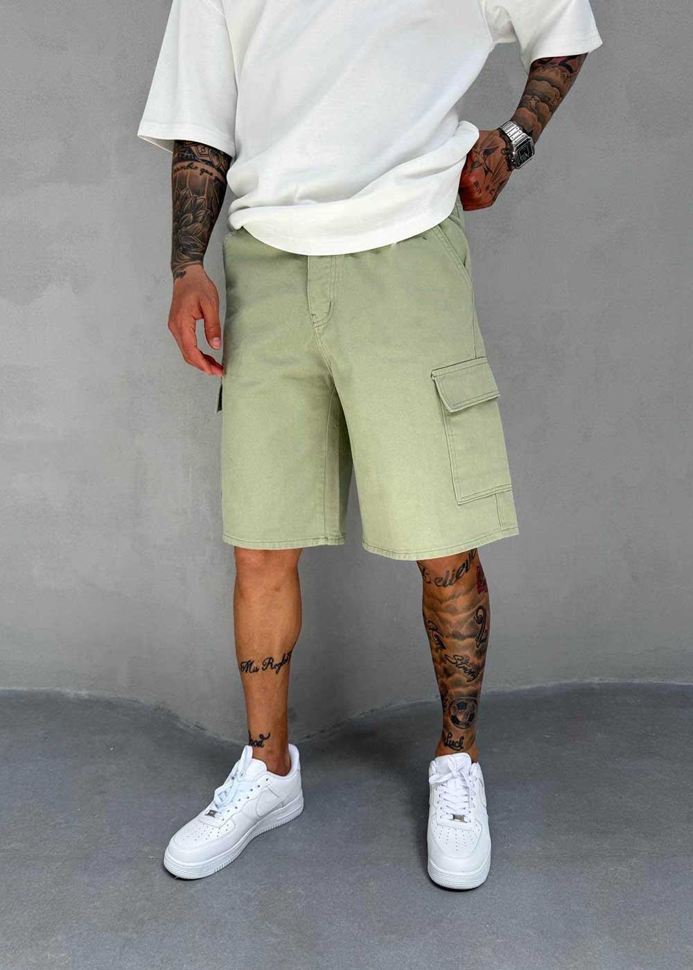 Denim Cargo Βερμούδα Baggy – Χακί Πράσινο