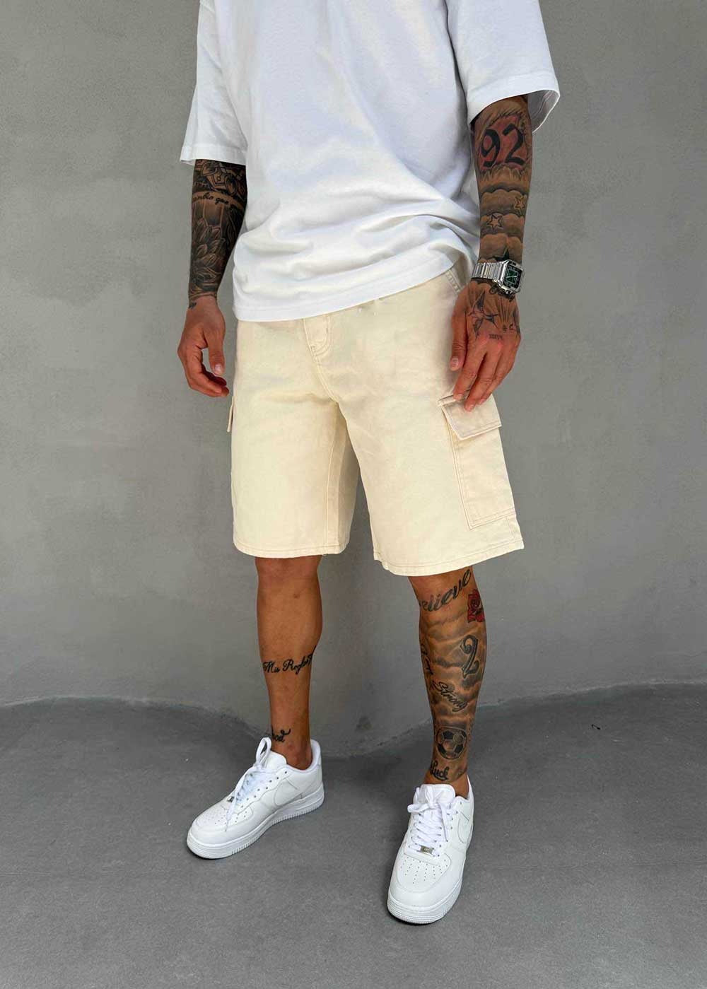 Denim Cargo Βερμούδα Baggy – Μπεζ