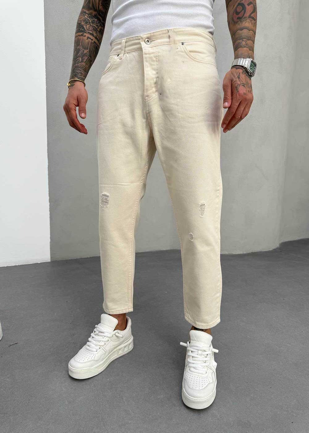 Παντελόνι Loose Fit Jean Με Λεπτομέρεια Από Σκισίματα – Μπεζ