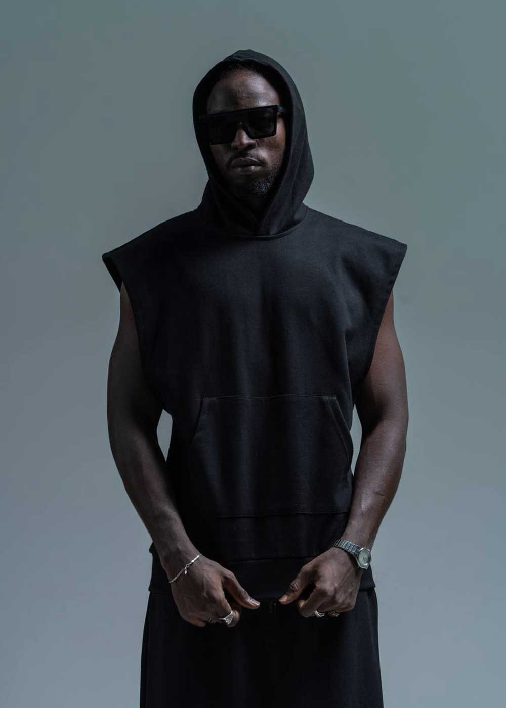 Hooded Αμάνικο T-Shirt Σε Relax Γραμμή – Μαύρο