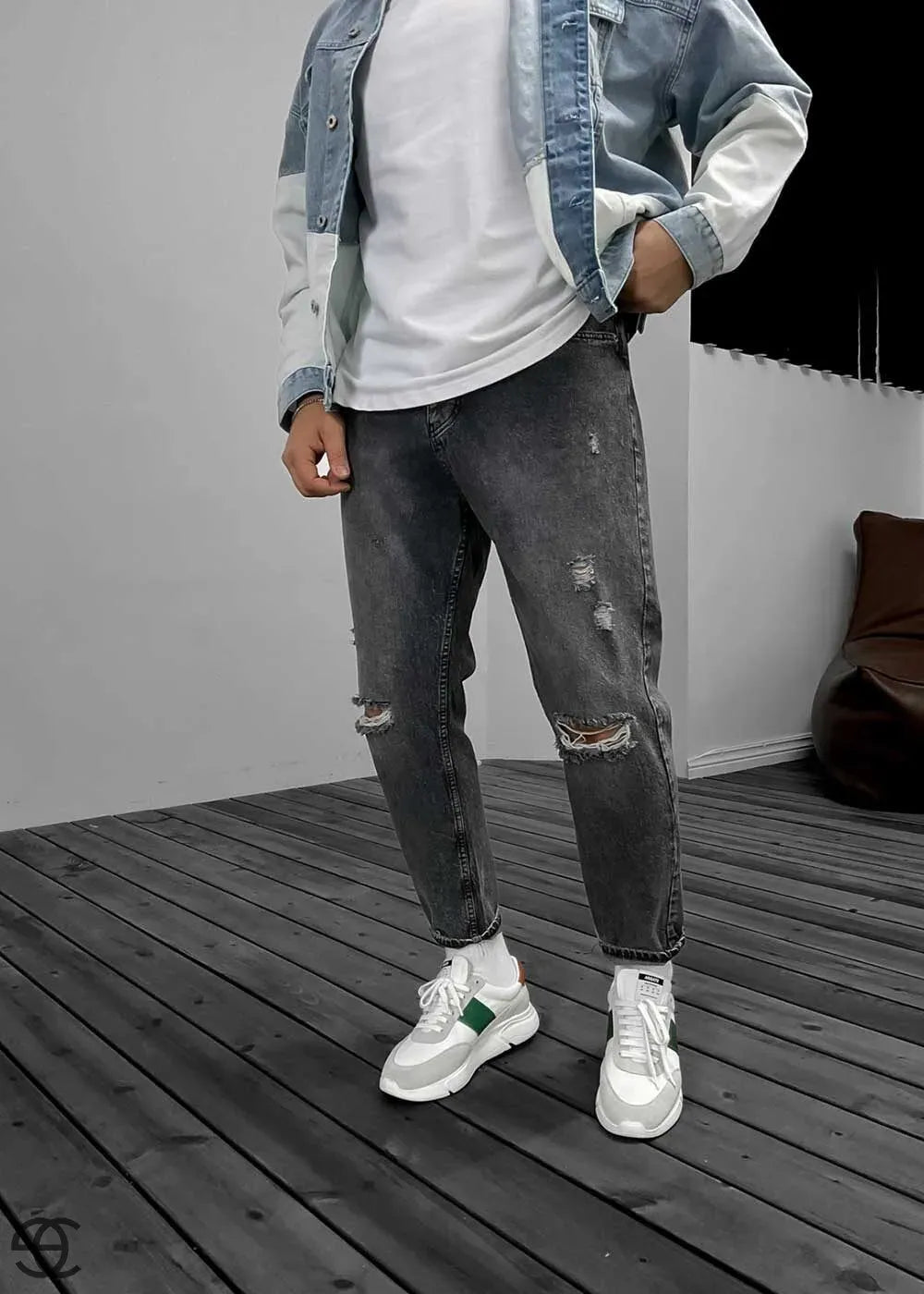 Παντελόνι Τζιν Loose Fit Ξεβαμμένο με σκισίματα - Γκρι