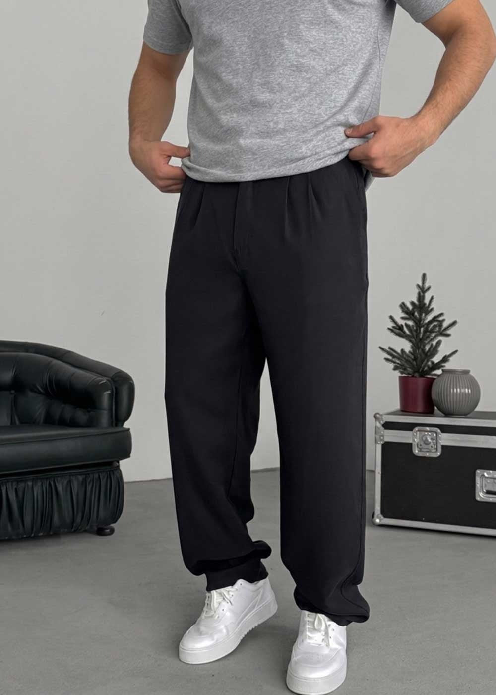 Premium Baggy Παντελόνι από Tencel με Πιέτες – Μαύρο
