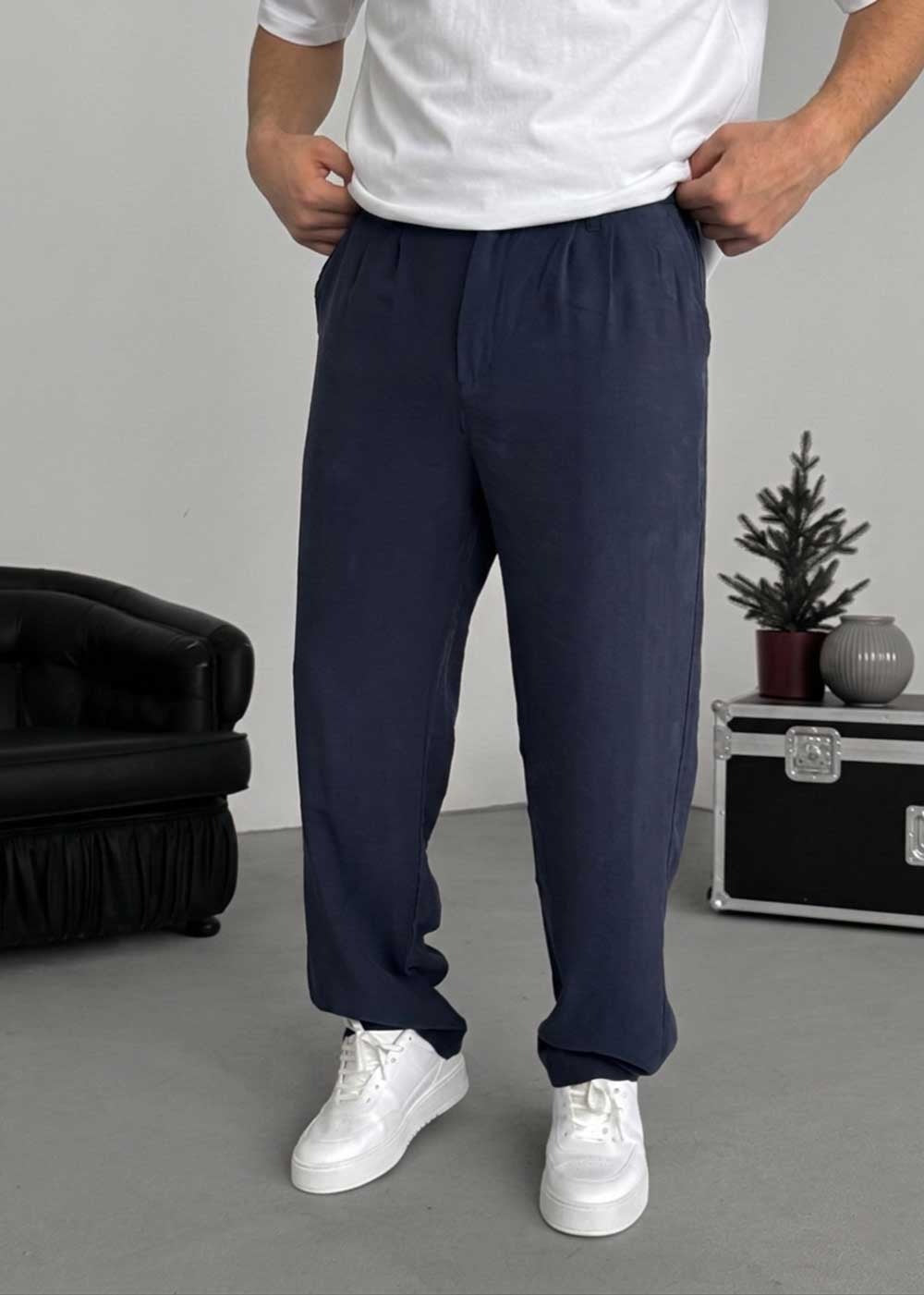 Premium Baggy Παντελόνι από Tencel με Πιέτες – Μπλε