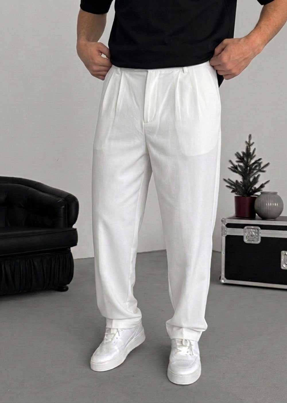 Premium Baggy Παντελόνι από Tencel με Πιέτες – Λευκό