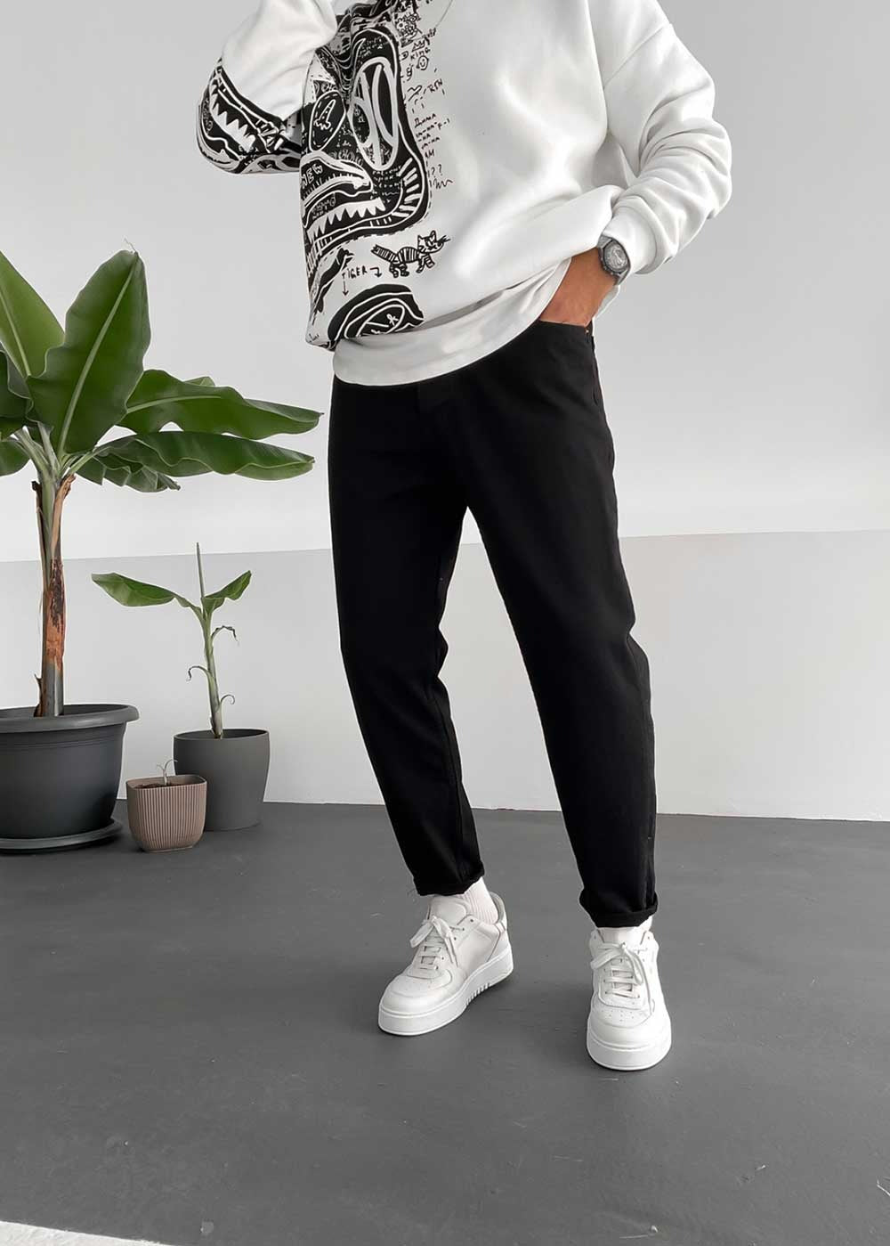 Basic Παντελόνι Τζιν Loose Fit -Μαύρο